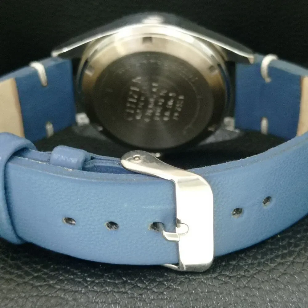 Vintage 1973 Citizen Automatic Mens Silver Watch W/daydate & Blue accents
